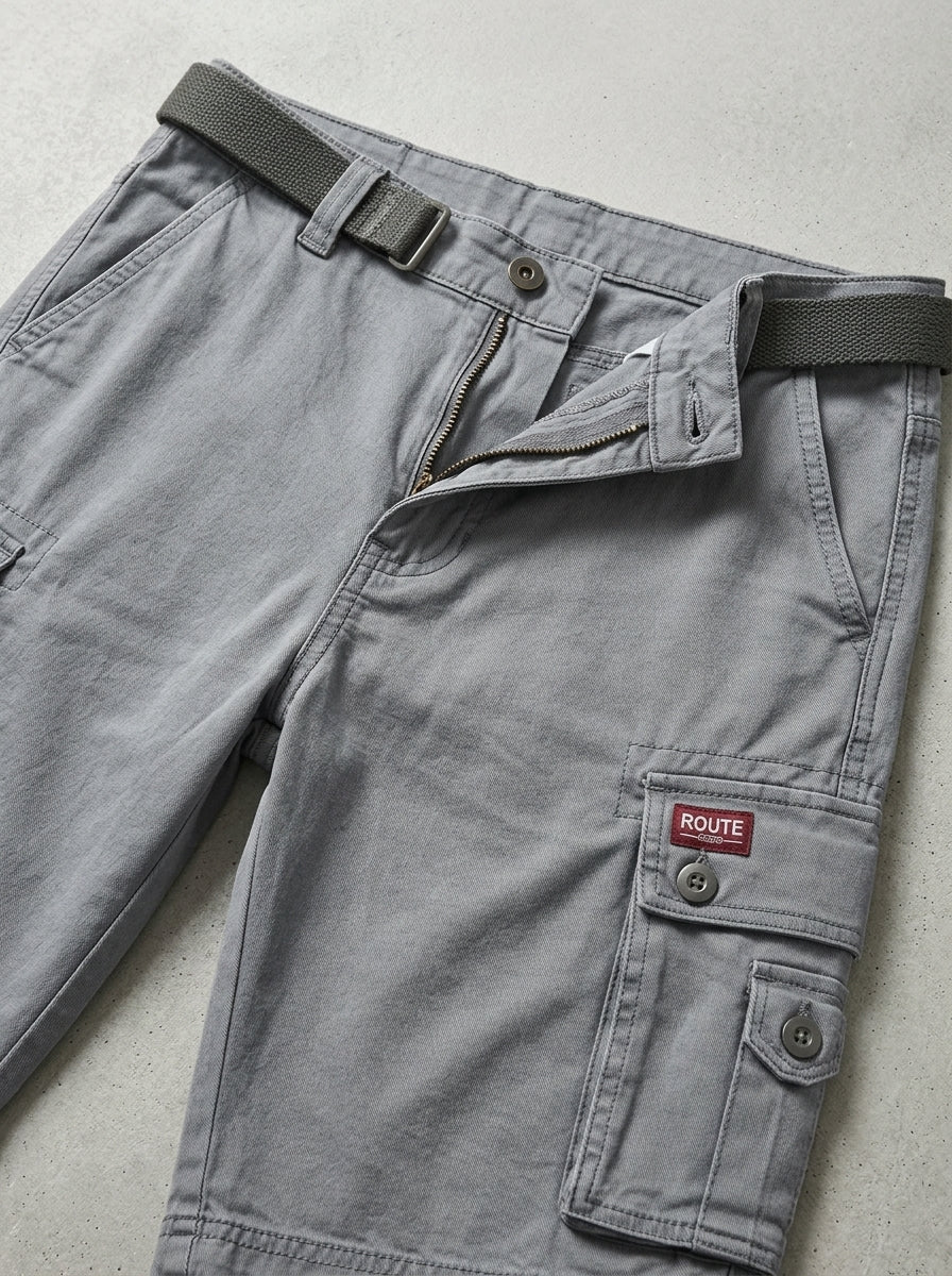 Denim Cargo Shorts Men Adjustable Waist