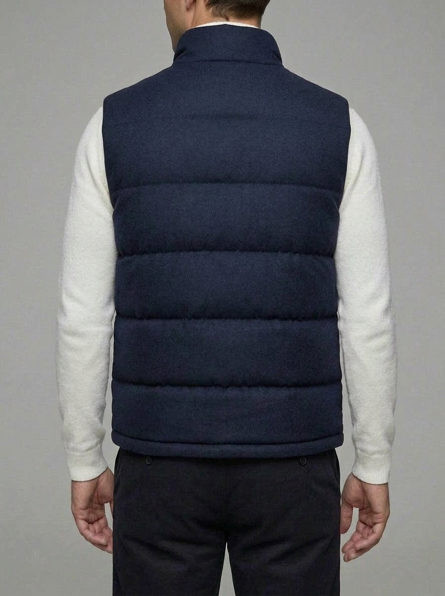 Wool Gilet Men Quilted Padded Zip Pockets