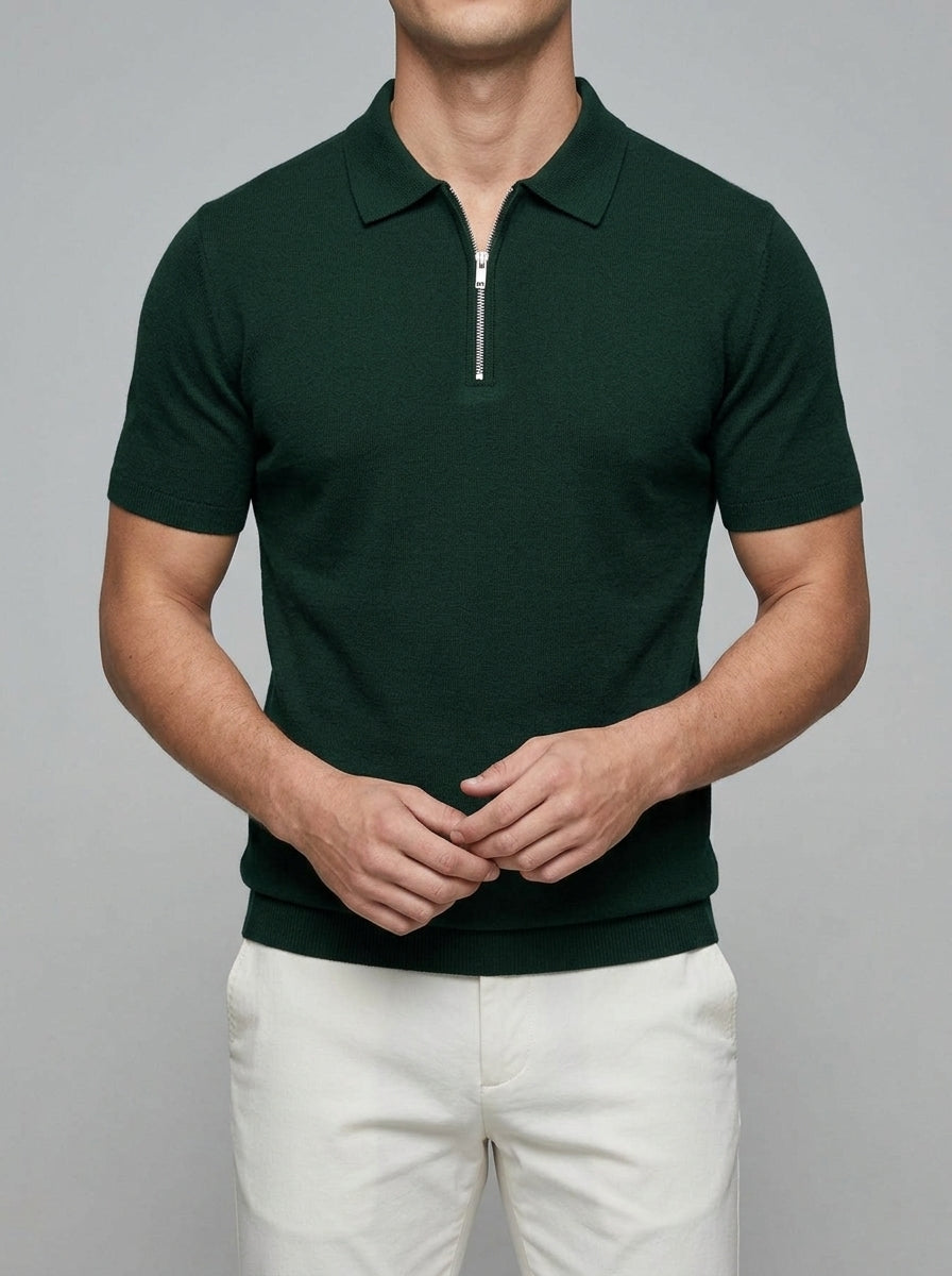 Wool Polo Shirt Men Zippered