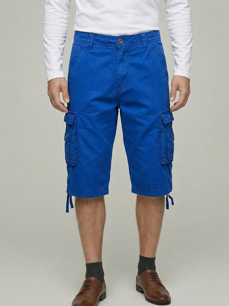 Denim Cargo Shorts Men Cotton Knee-Length