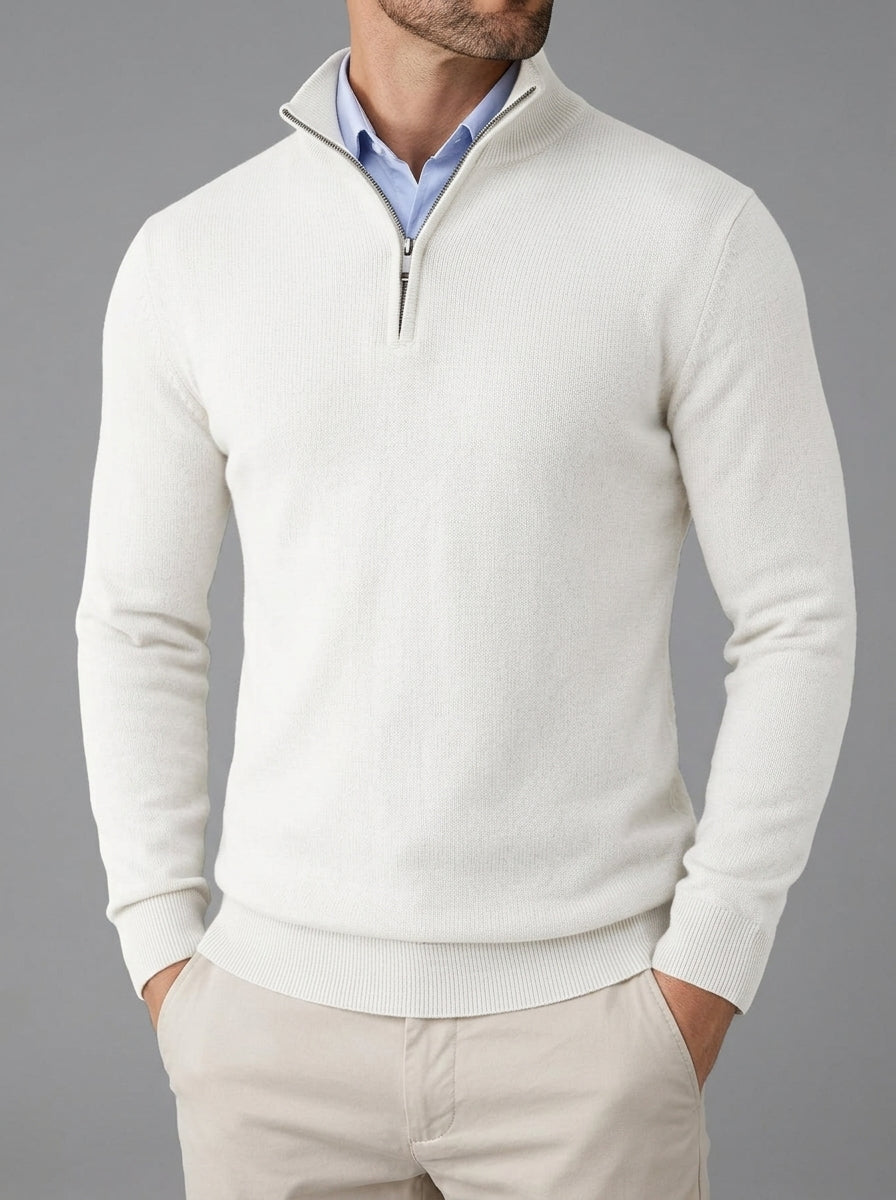 Wool Ribbed Quarter Zip Sweater Men