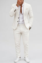 Linen Elegant 3-Piece Wedding Suit Men Slim-Fit Blazer Pants Summer Formal