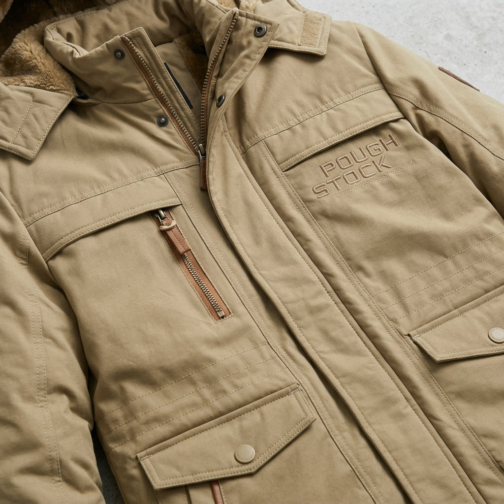 Fleece-Lined Parka Men Wool Outdoor Winter Jacket