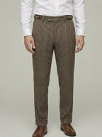 Wool Blend Trousers Men Brown Vintage Fit