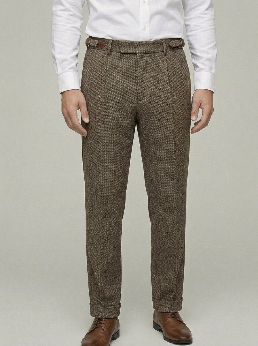 Wool Blend Trousers Men Brown Vintage Fit