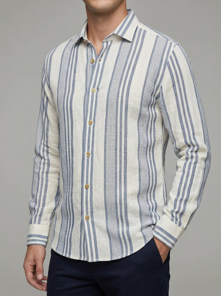 Linen Dress Shirt Men Striped