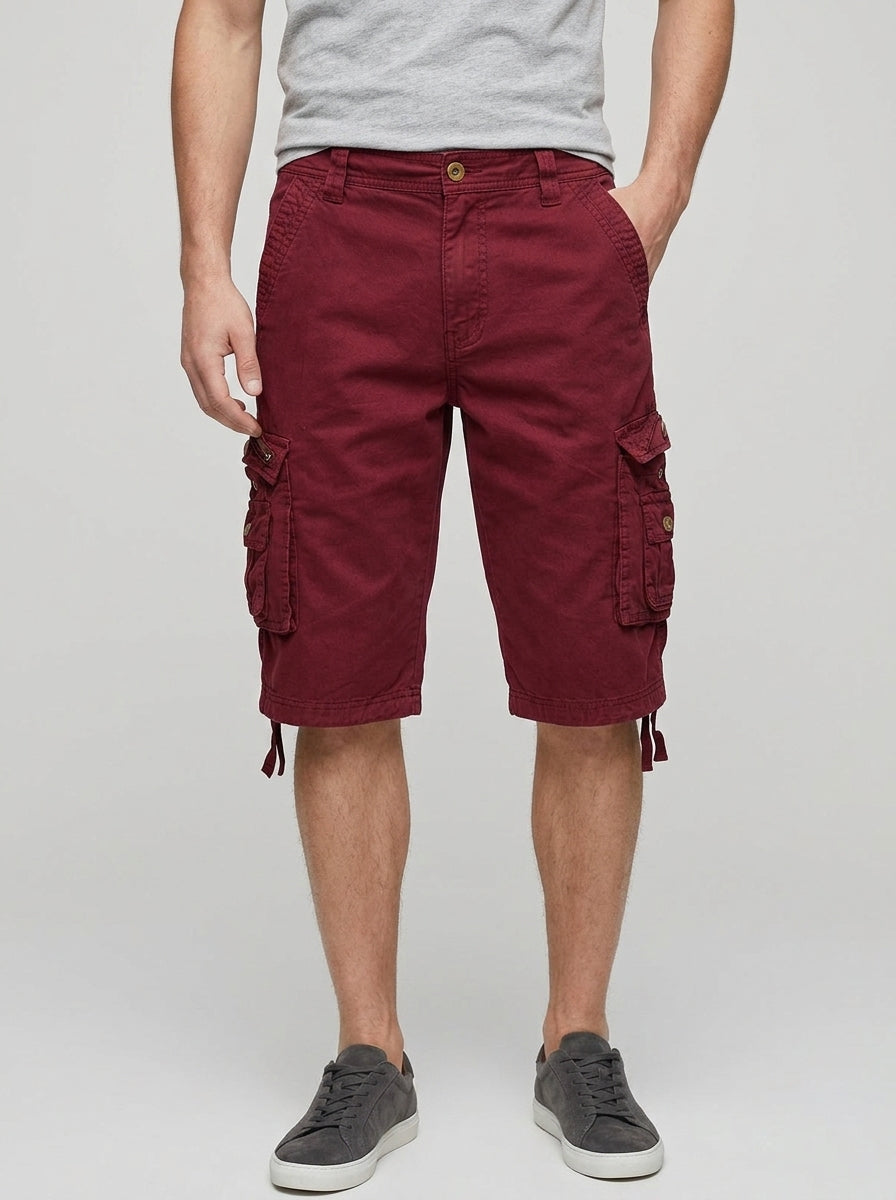 Denim Cargo Shorts Men Cotton Knee-Length