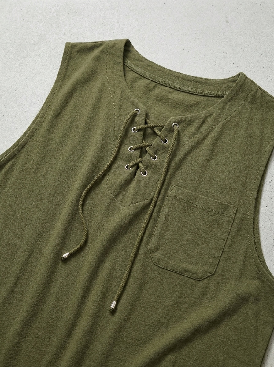 Knit Tank Top Lace Up Men
