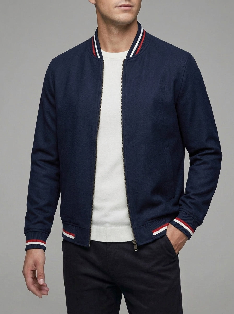 Lightweight Bomber Jacket Stripe Detail – Wool