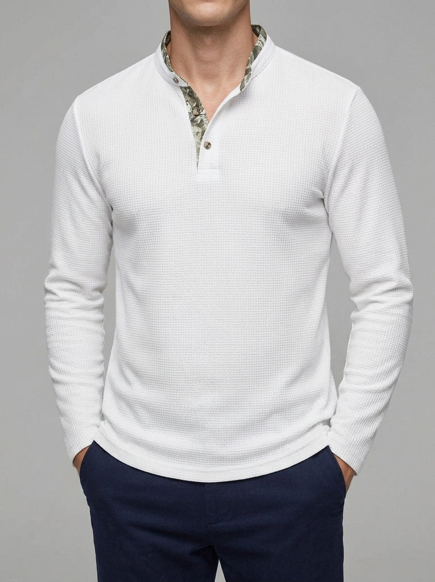Men's Long Sleeve Polo Shirt – Cotton Contrast Collar