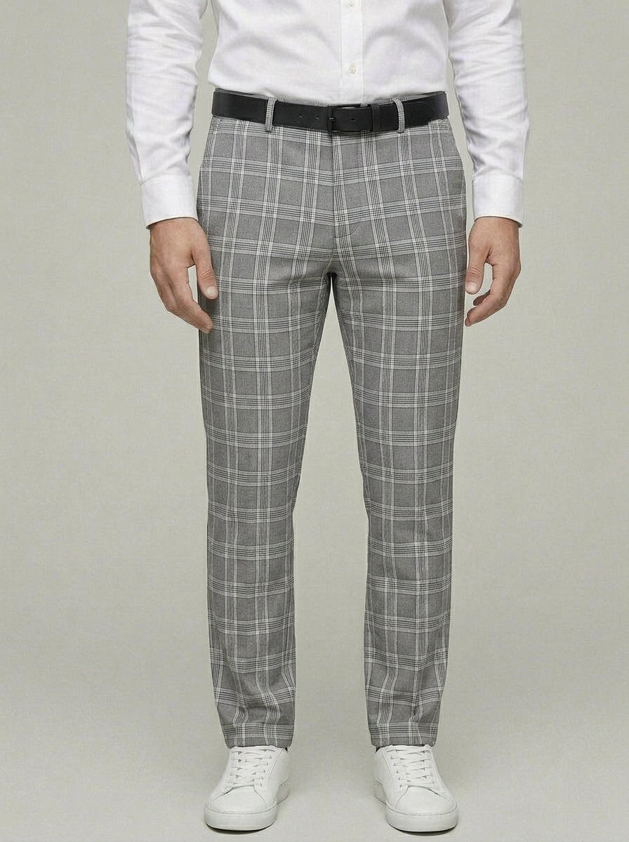 Checked Casual Trousers Men Relaxed Fit