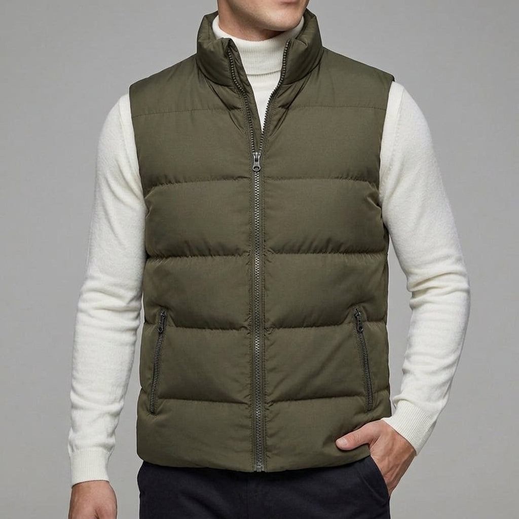 Wool Gilet Men Quilted Padded Zip Pockets