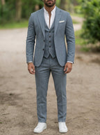 Slim-Fit 3-Piece Suit Notch Lapel Men Wool
