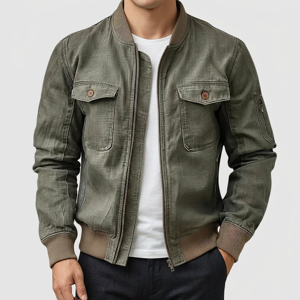 Casual Linen Bomber Jacket Men's – Lightweight