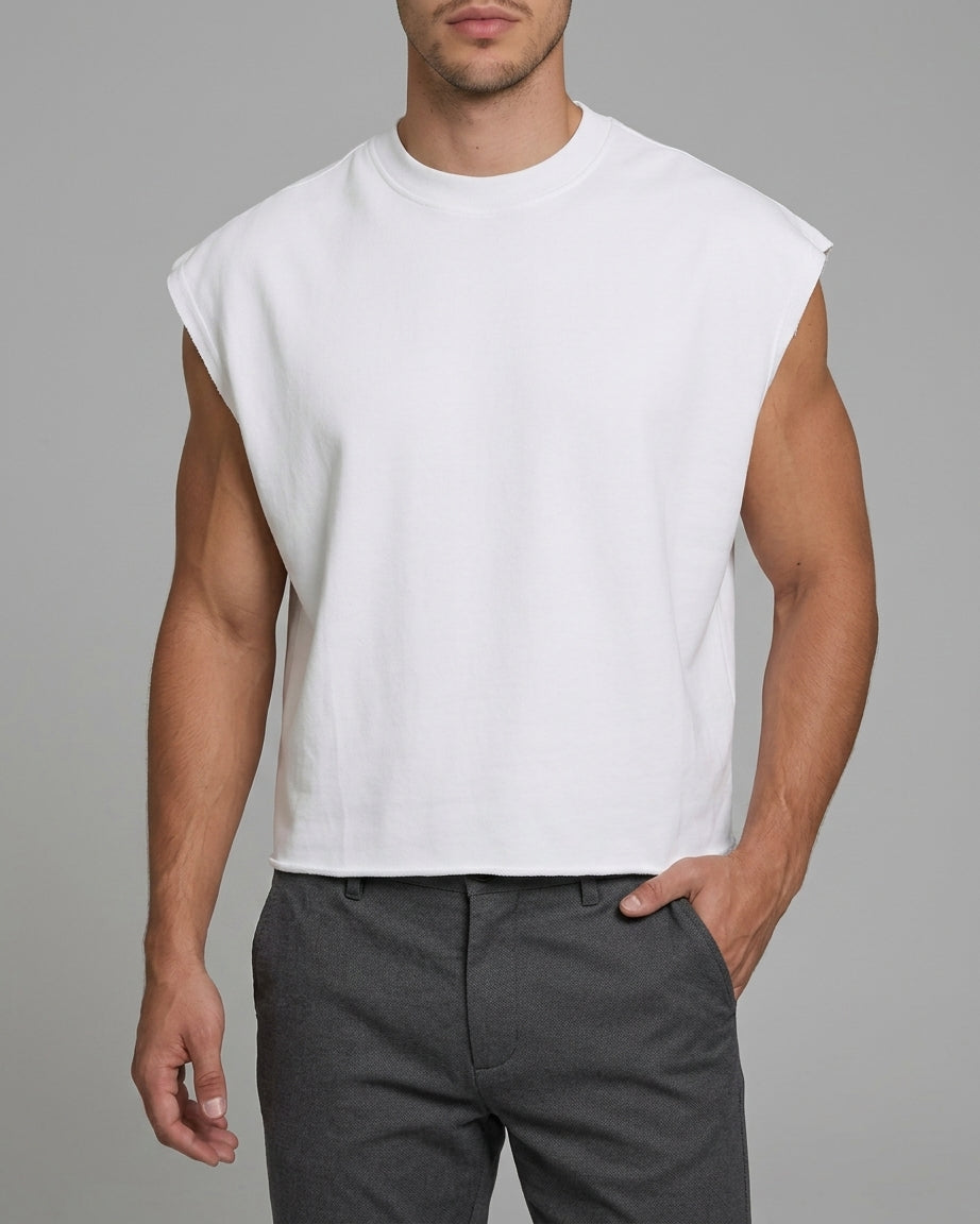 French Terry Cropped Tank Top Men Streetwear