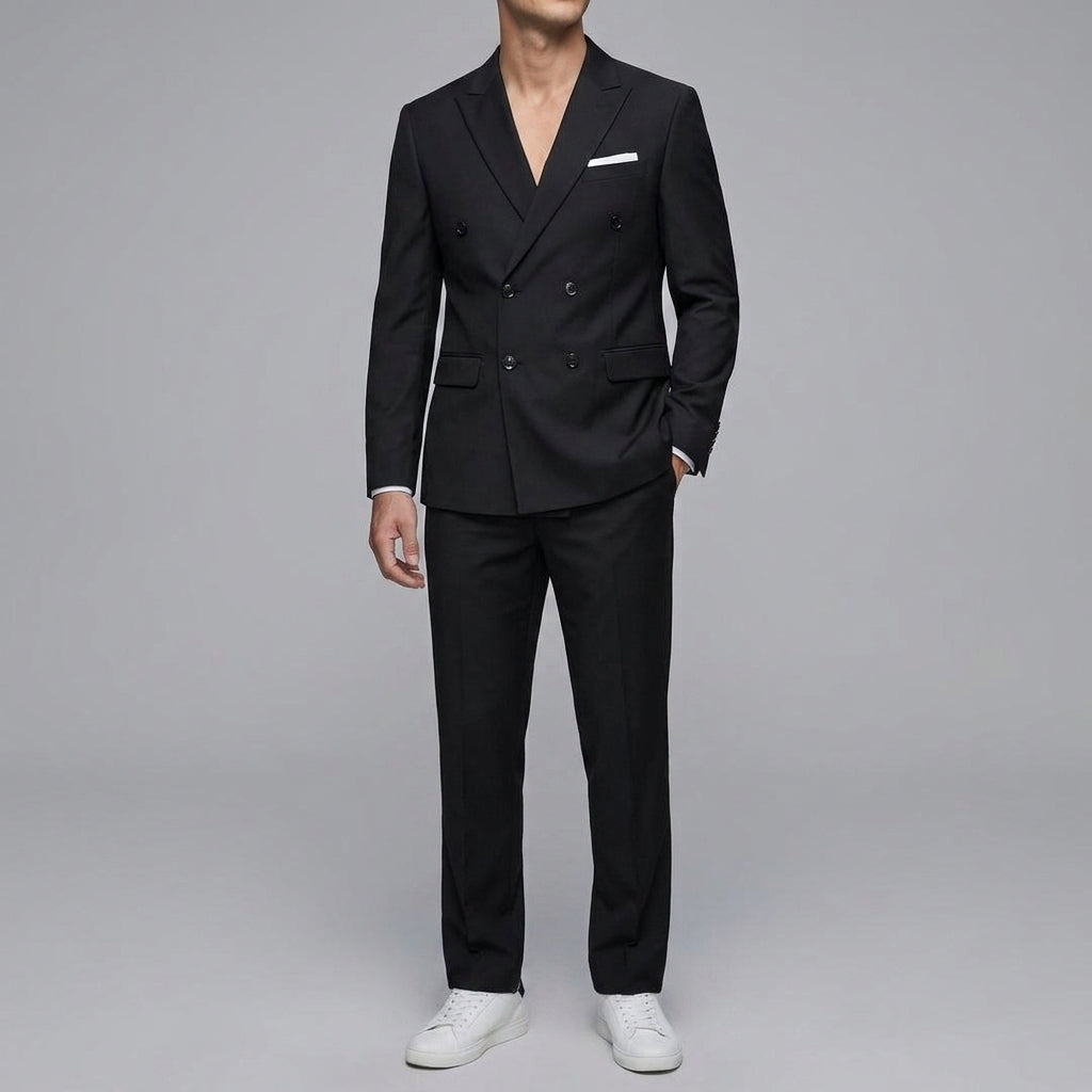 Cotton Blend Double-Breasted Suit Men