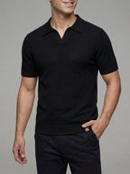 Knit Polo Shirt Wool Button Neck Men