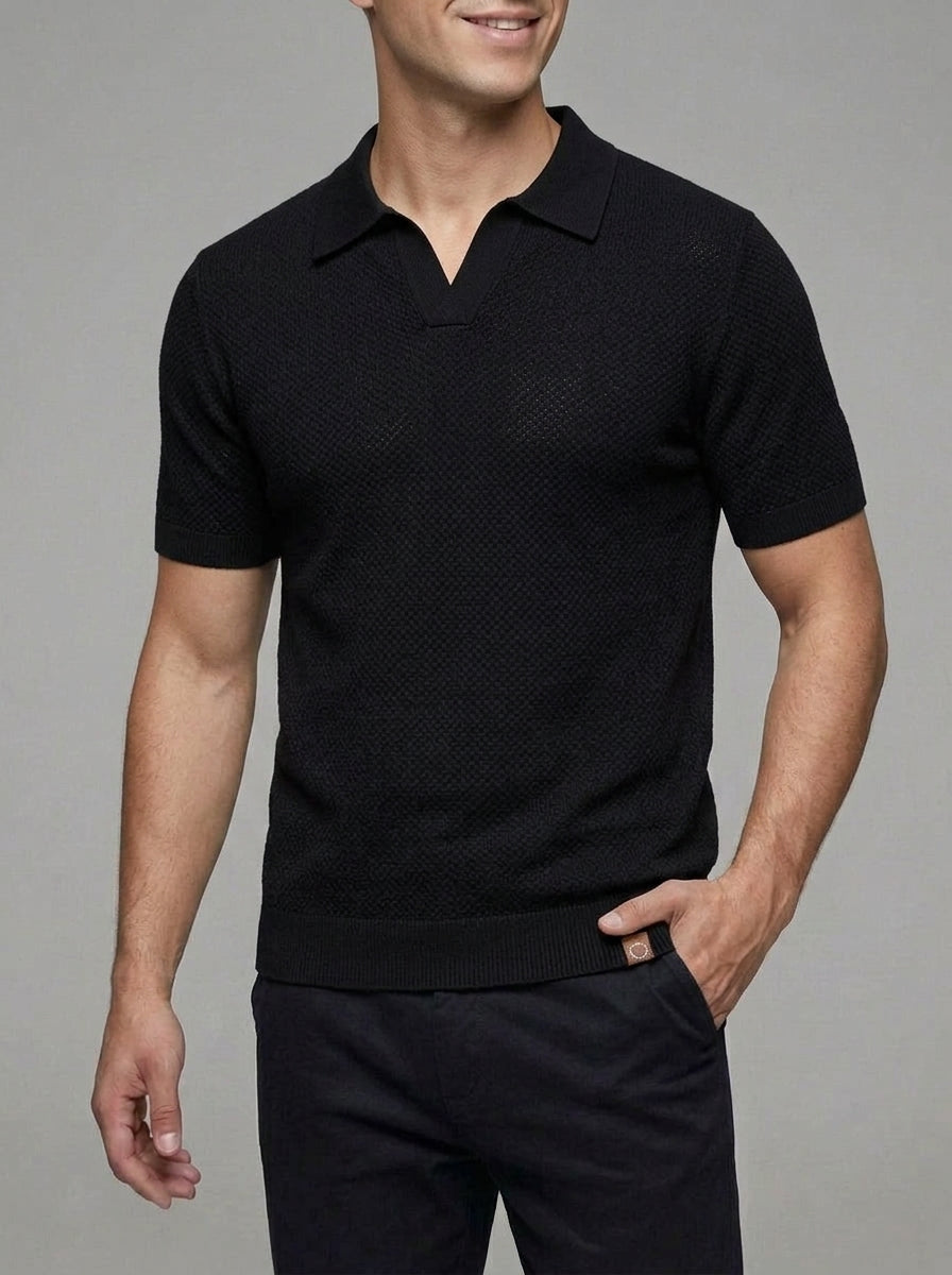 Knit Polo Shirt Wool Button Neck Men