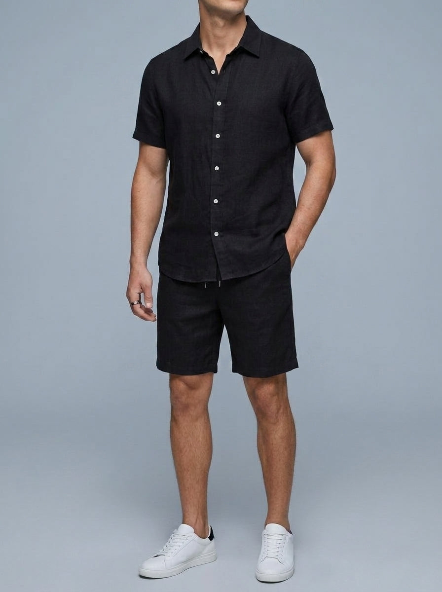 Linen Shirt & Shorts Set Men Summer