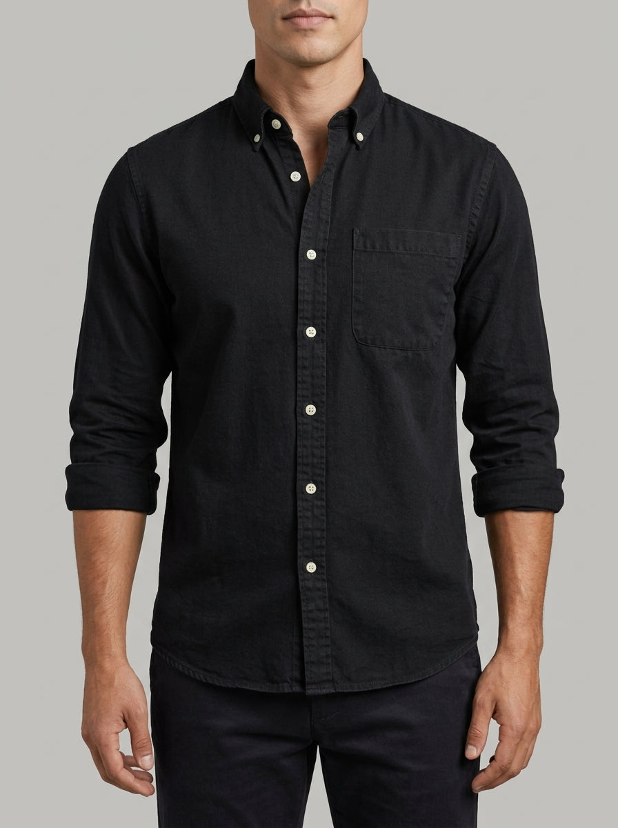 Cotton Button-Down Shirt Men Casual