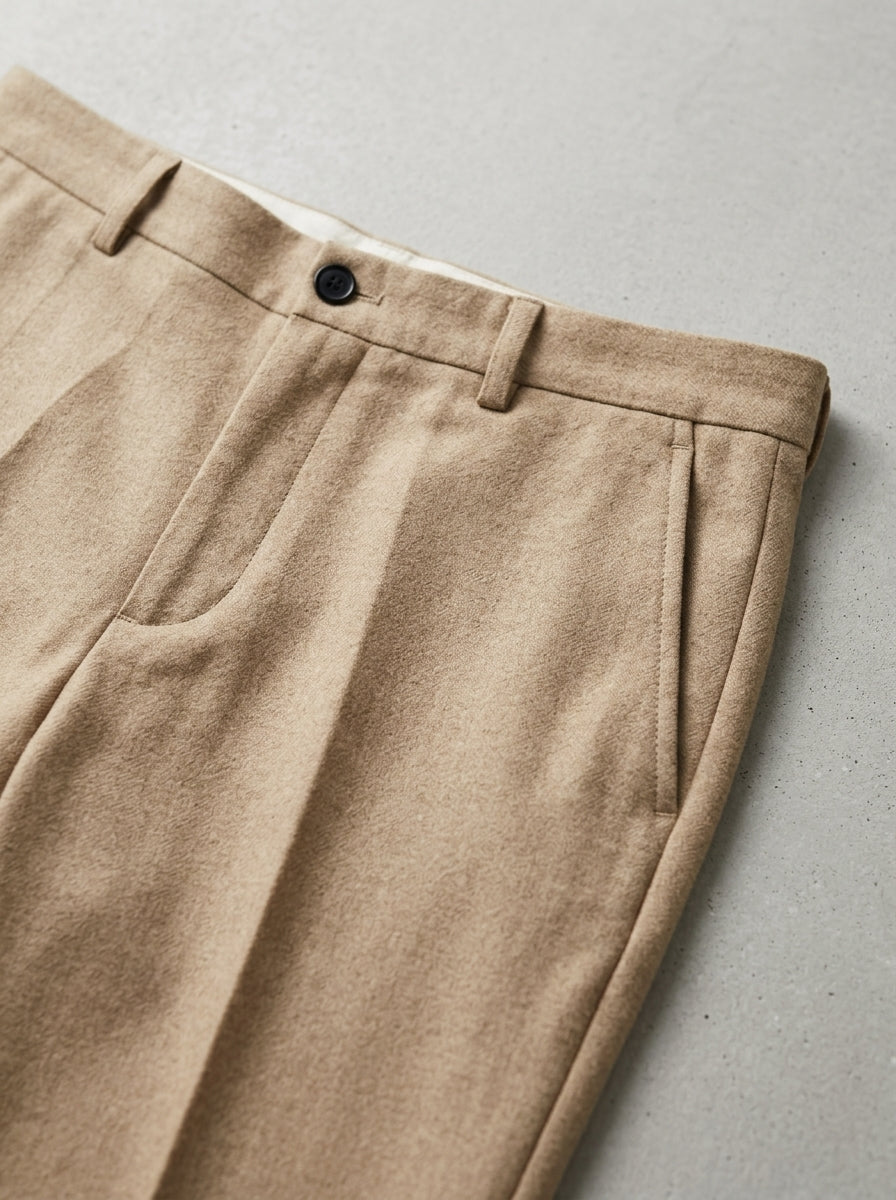 Wool Trousers Men Flat Front Tailored