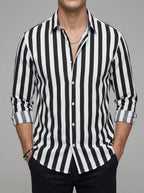 Cotton Blend Striped Long Sleeve Shirt Men Casual