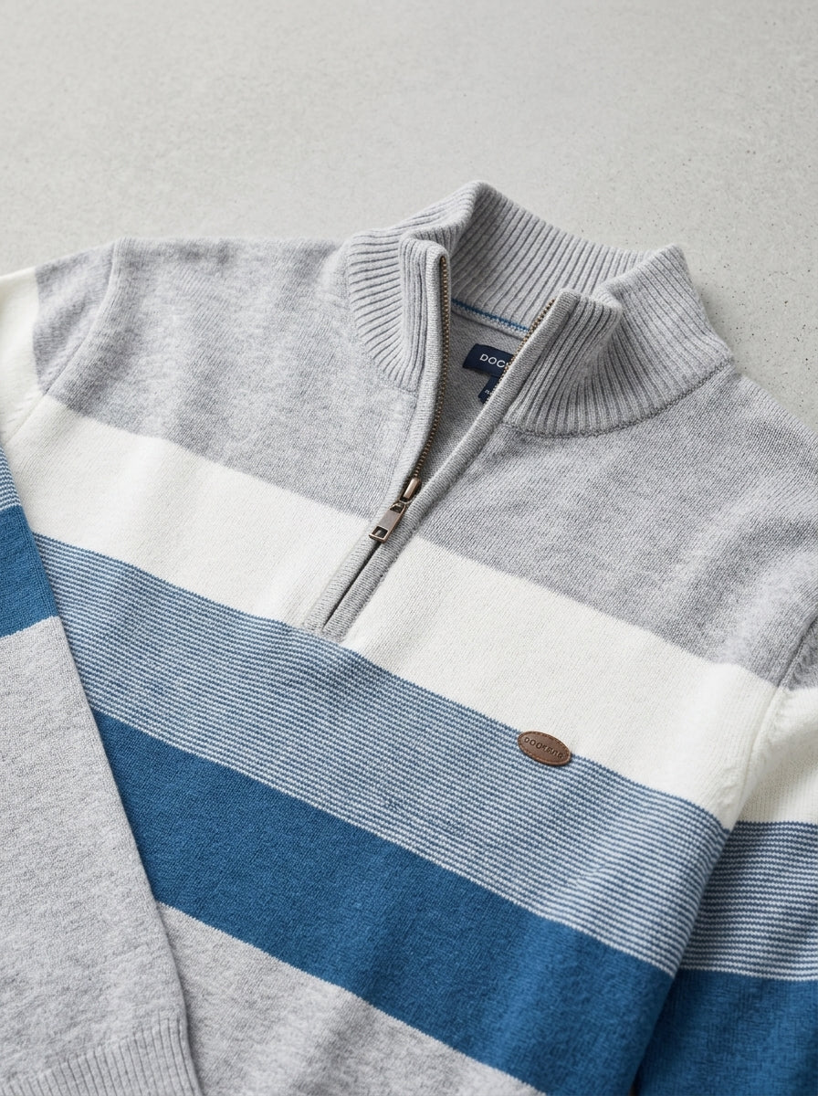 Wool Striped Quarter Zip Sweater Men