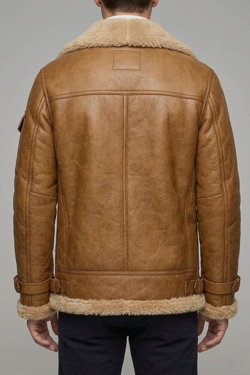 Insulated Winter Jacket Men Genuine Sheepskin Flying Jacket Vintage Camel