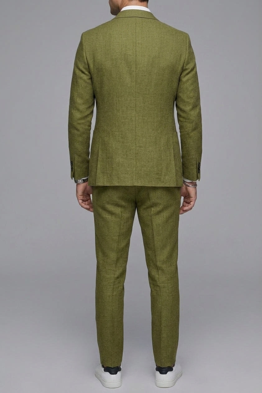 Slim-Fit 3-Piece Suit Notch Lapel Men Wool