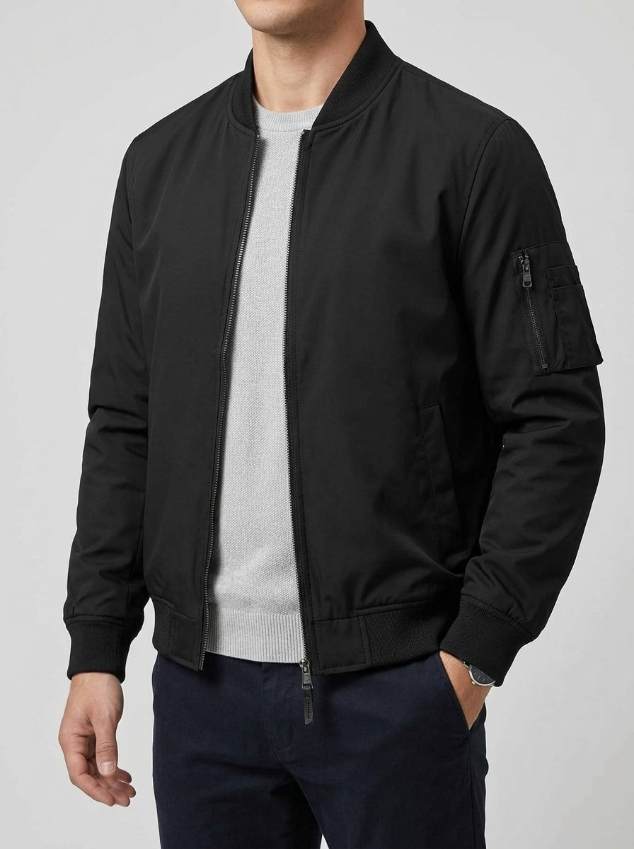 Mens Lightweight Bomber Jacket – Ribbed Trim