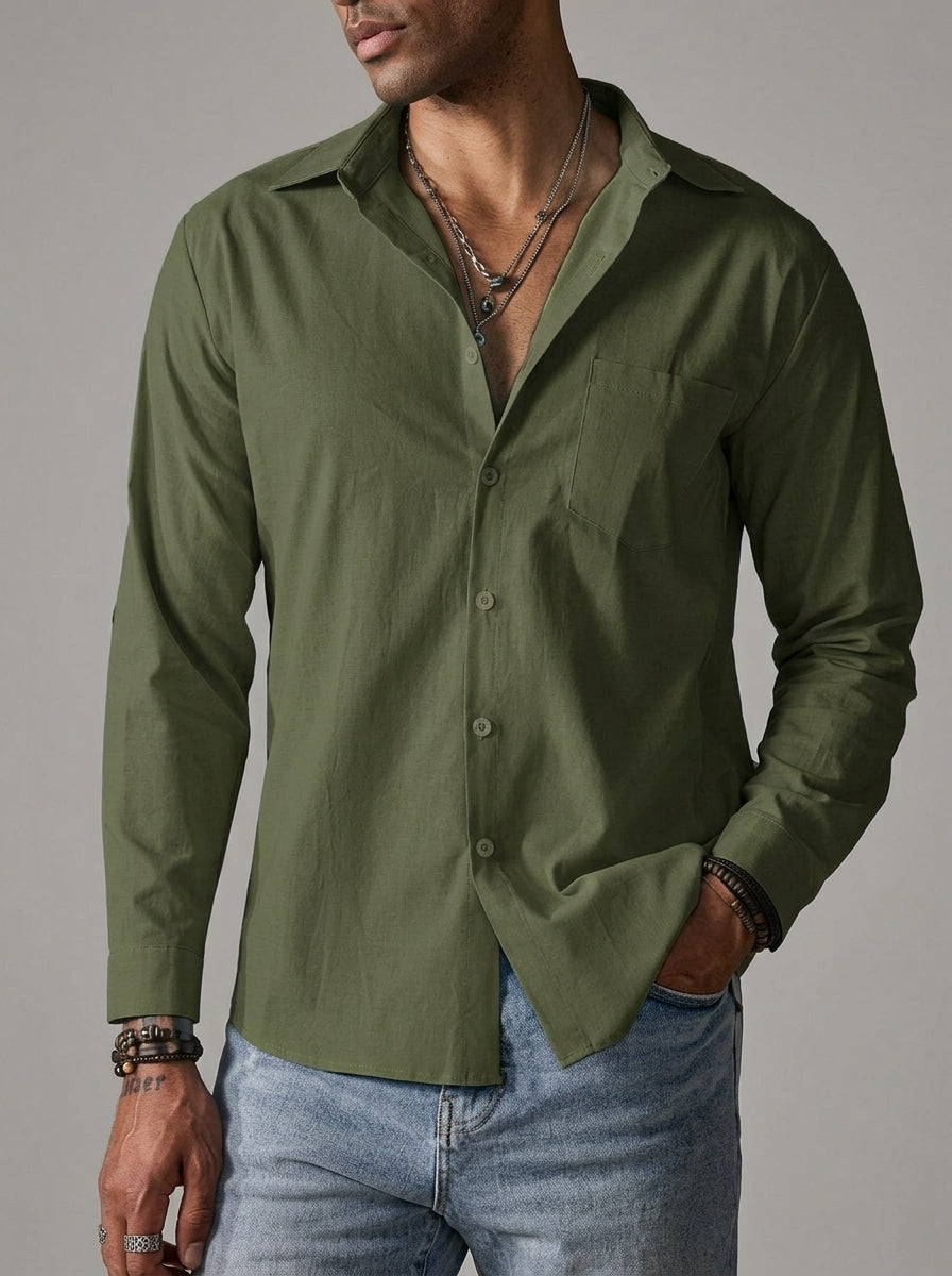 Linen Casual Shirt Men – Traditional Collar