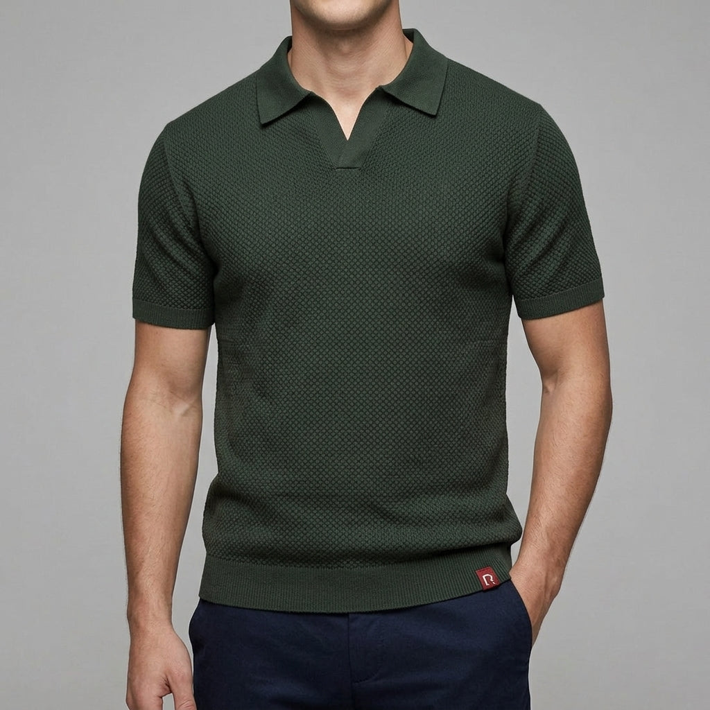 Knit Polo Shirt Wool Button Neck Men