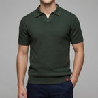 Knit Polo Shirt Wool Button Neck Men