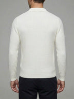 Wool V-Neck Polo Shirt Men Long Sleeve