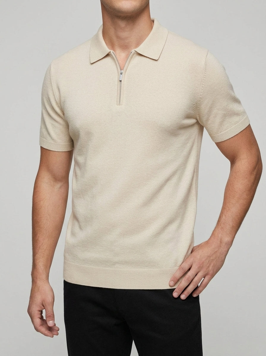 Wool Polo Shirt Men Zippered