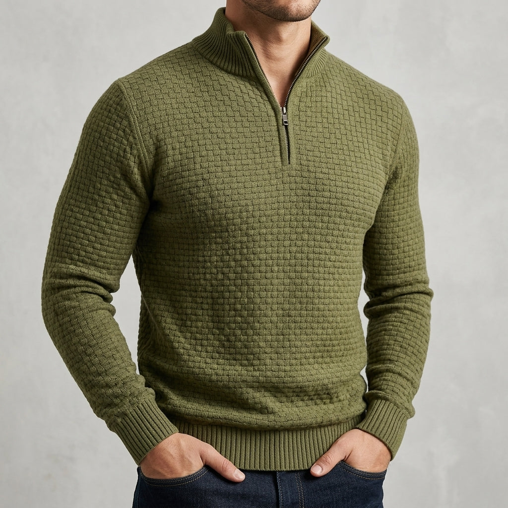 Men's Wool Waffle Quarter Zip Sweater – Ribbed