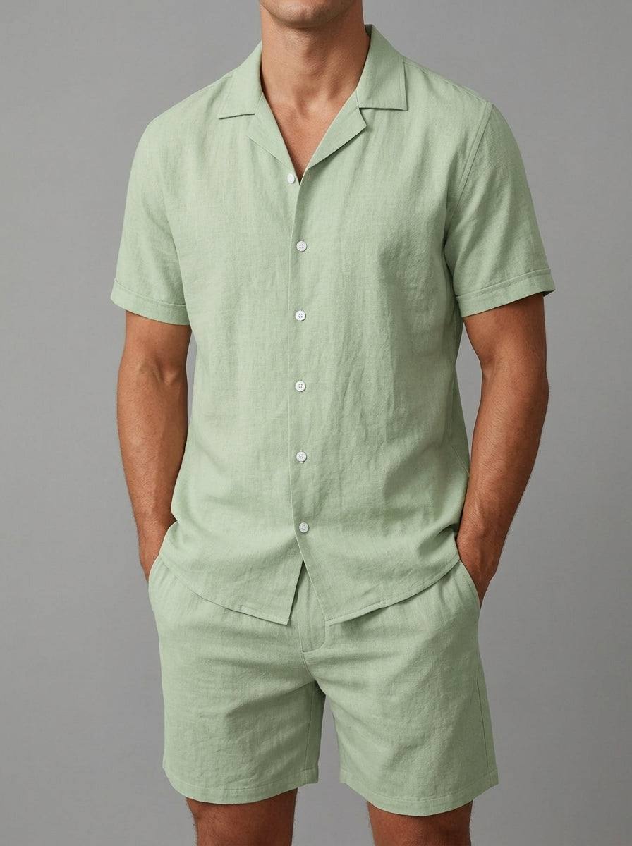 Linen Short Sleeve Set Men Summer