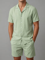 Linen Short Sleeve Set Men Summer