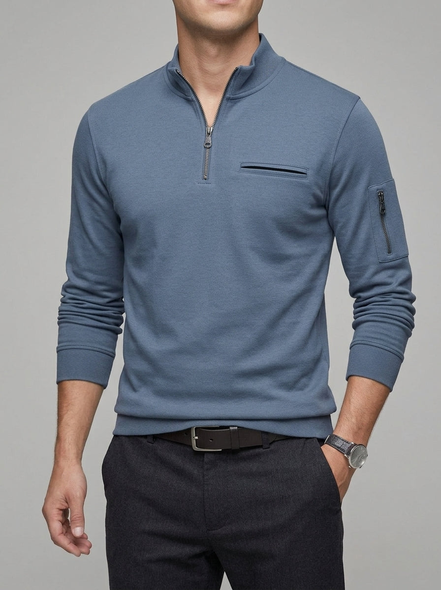 Wool Quarter-Zip Polo Shirt Men – Ribbed
