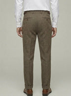 Wool Blend Trousers Men Brown Vintage Fit