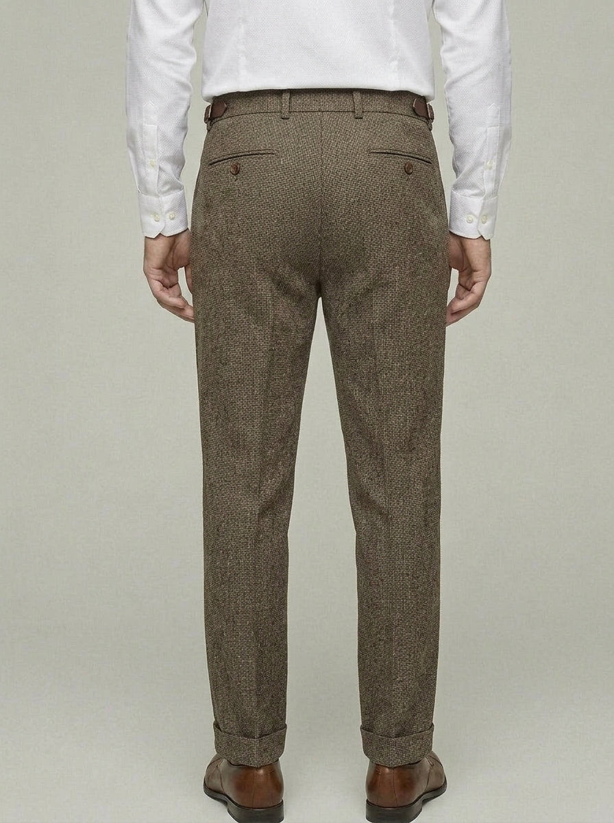 Wool Blend Trousers Men Brown Vintage Fit