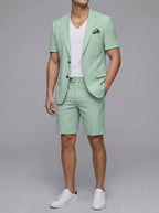 Short Sleeve Blazer Shorts Set Men