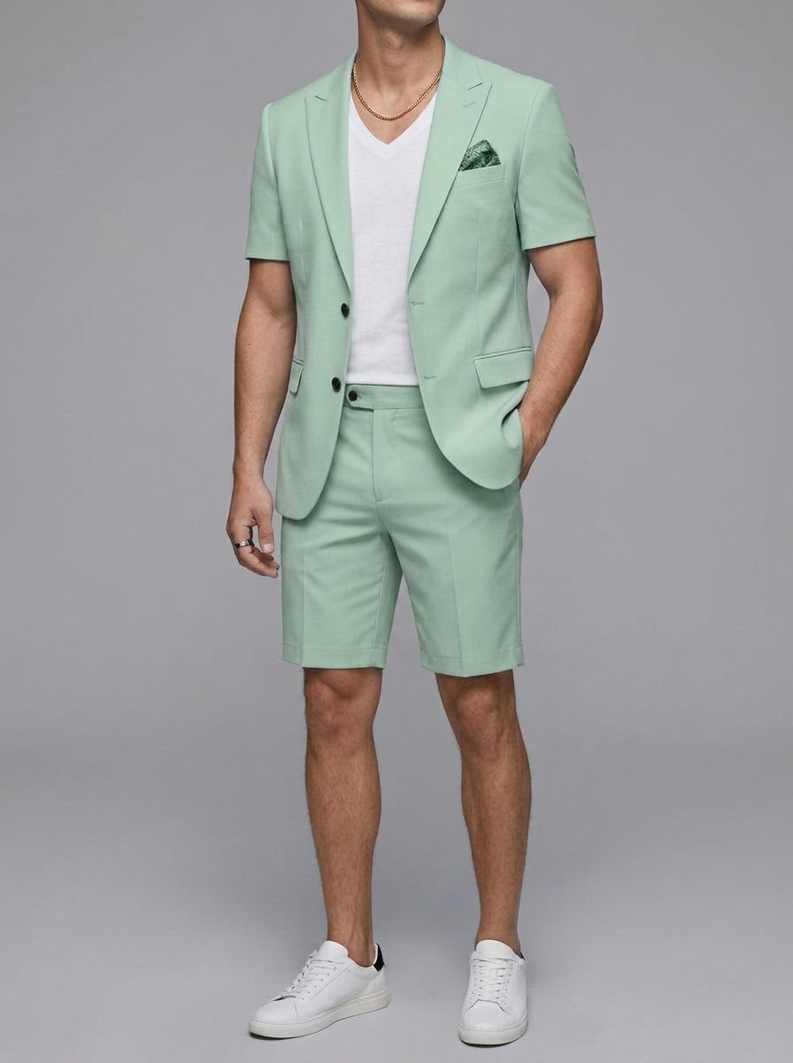 Short Sleeve Blazer Shorts Set Men