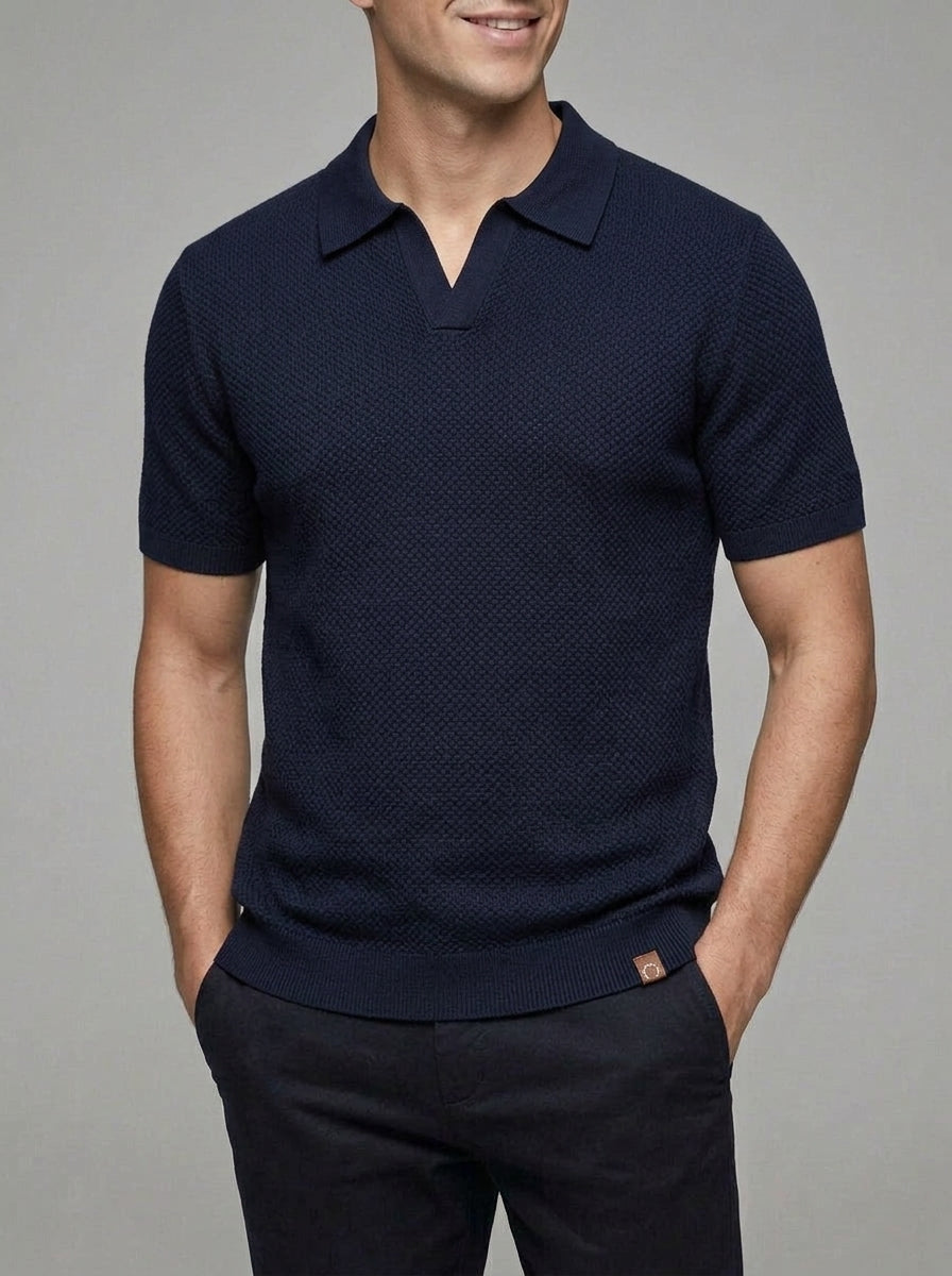 Knit Polo Shirt Wool Button Neck Men