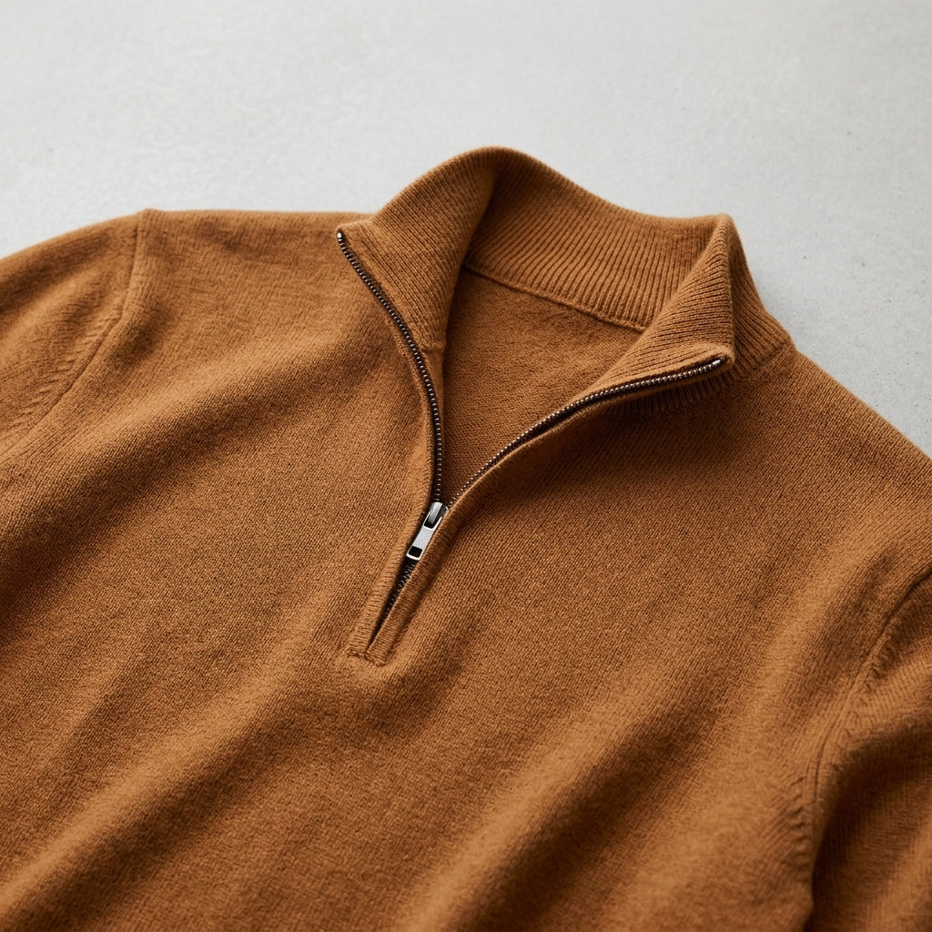 Wool Ribbed Quarter Zip Sweater Men