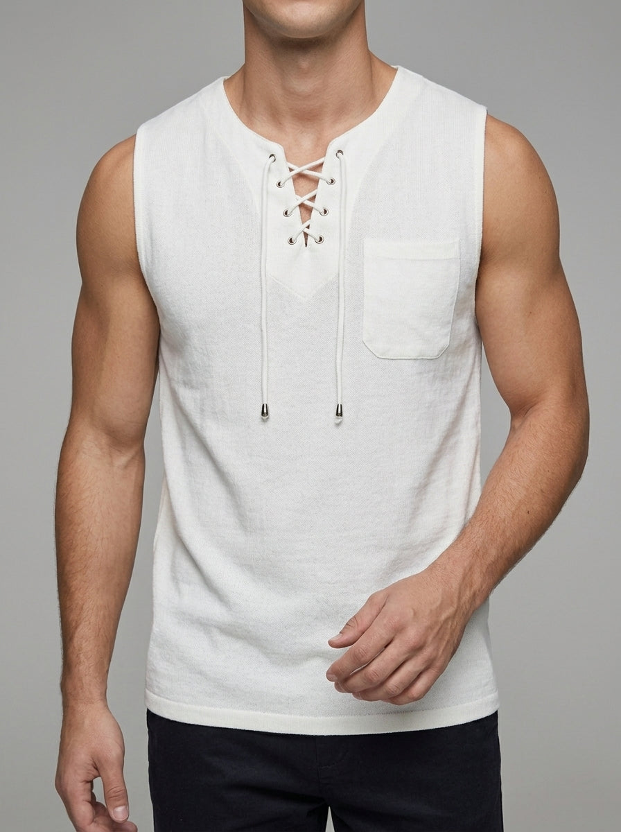 Knit Tank Top Lace Up Men