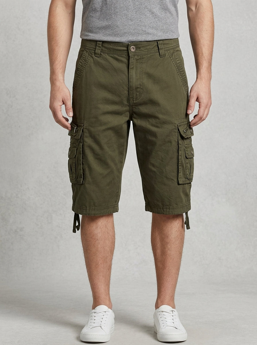 Denim Cargo Shorts Men Cotton Knee-Length