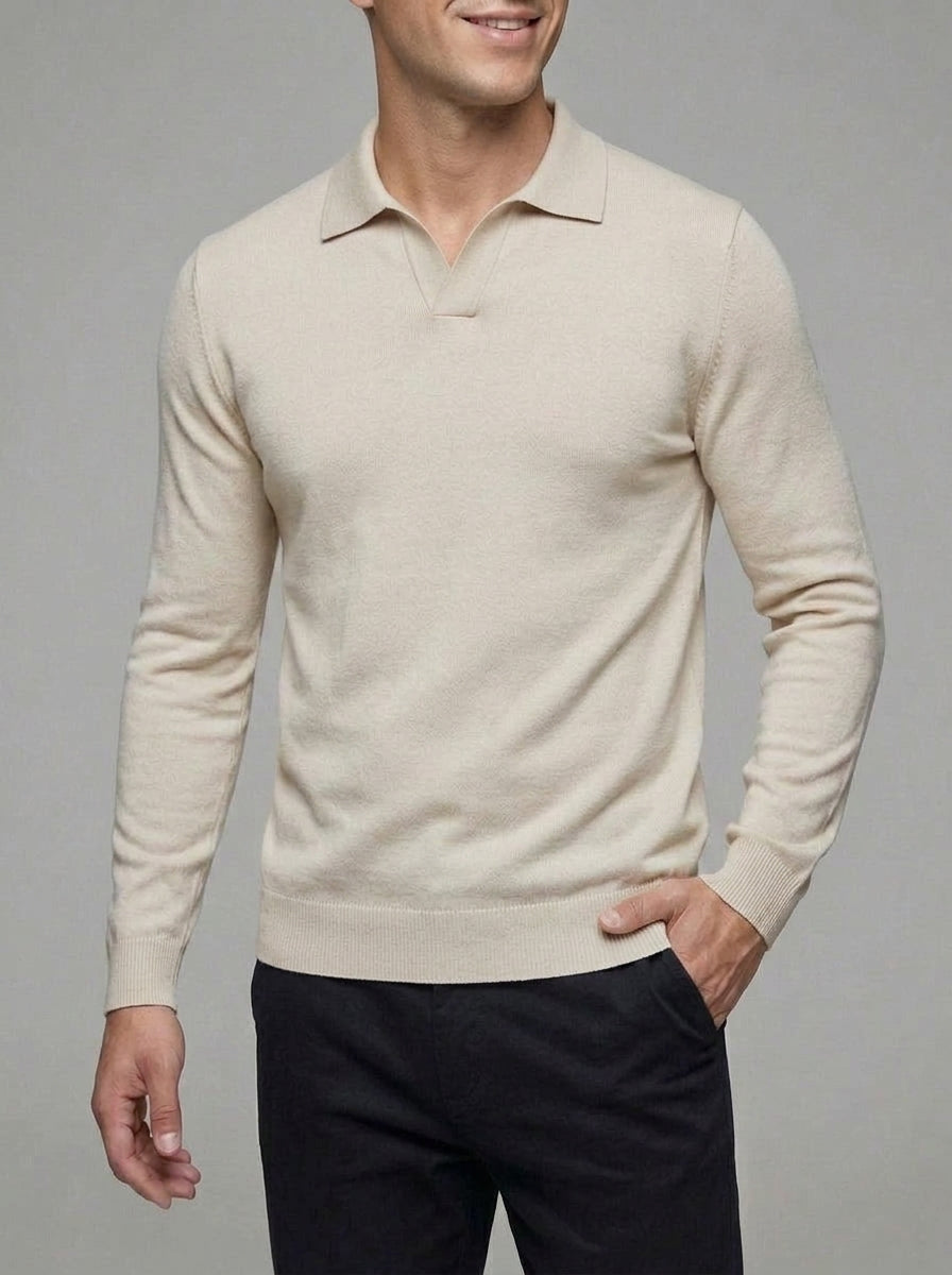 Knit Polo Shirt Men Long Sleeve
