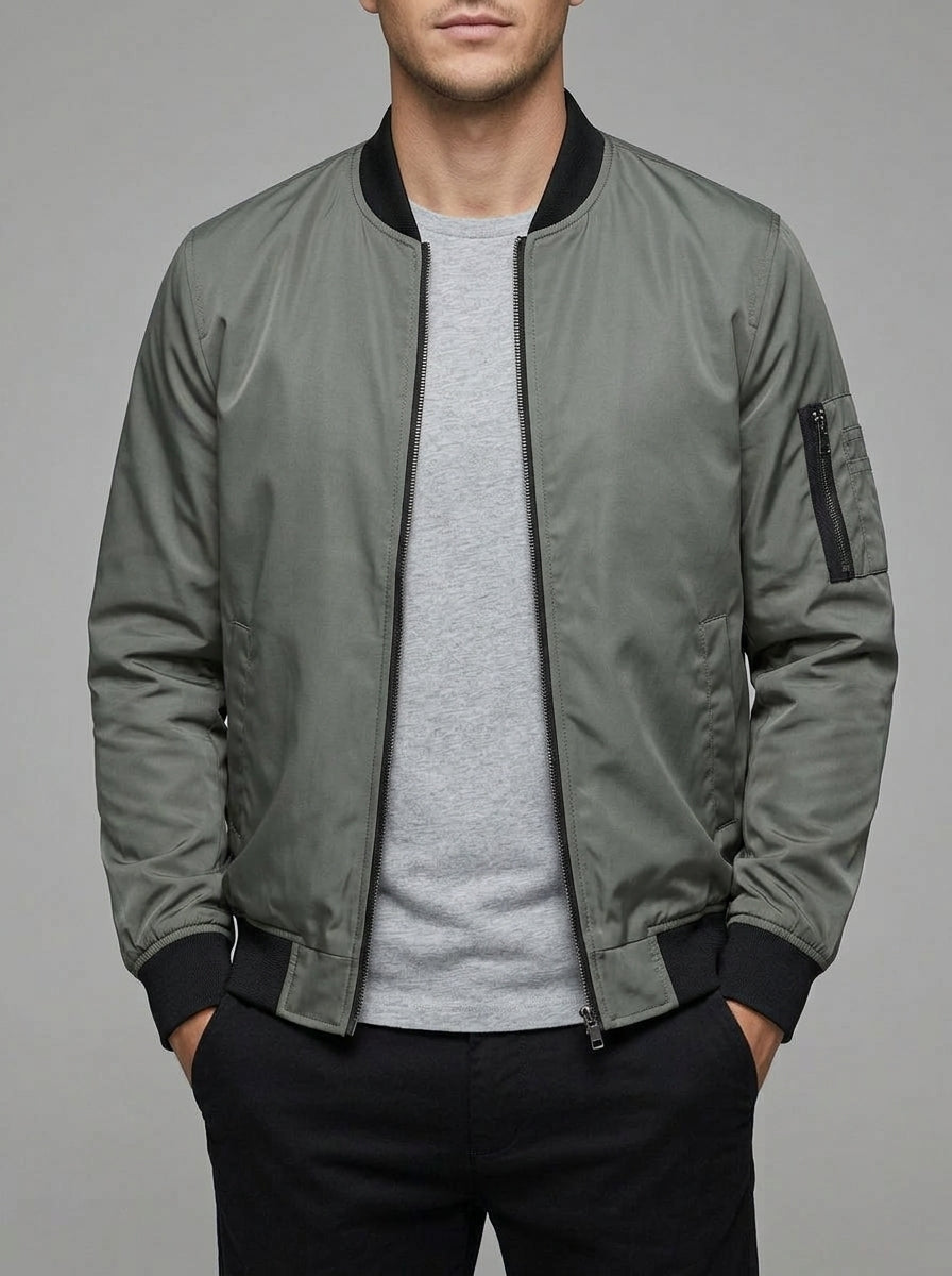 Mens Lightweight Bomber Jacket – Ribbed Trim