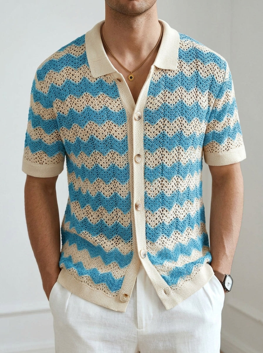 Knit Shirt Men's Crochet Retro Zigzag